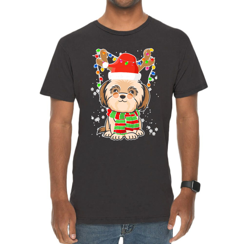 Funny Shih Tzu Lovers Christmas Shih Tzu Christmas Tree Santa Hat Xmas Vintage T-shirt | Artistshot