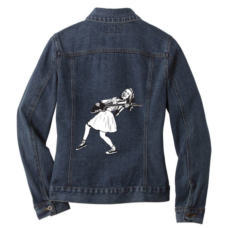 Badass Woman With A Guitar Ladies Denim Jacket by cm-arts | Artistshot