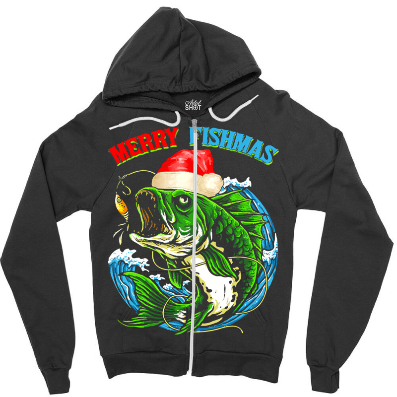 Funny Merry Christmas Fishmas Funny Fishing Fish Present Zipper Hoodie | Artistshot