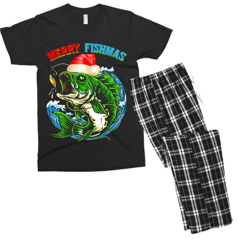 Funny Merry Christmas Fishmas Funny Fishing Fish Present Men's T-shirt Pajama Set | Artistshot