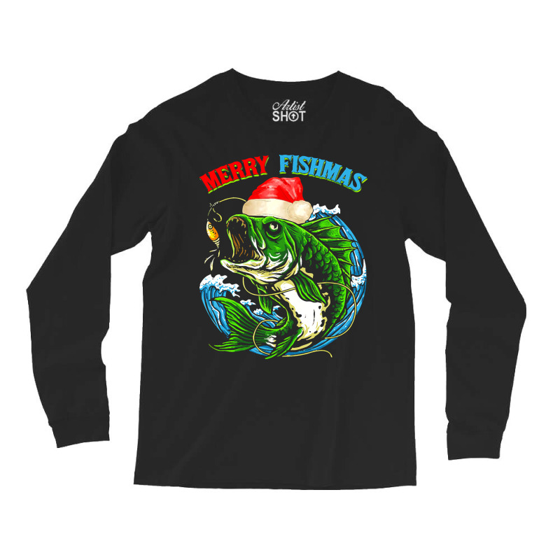 Funny Merry Christmas Fishmas Funny Fishing Fish Present Long Sleeve Shirts | Artistshot