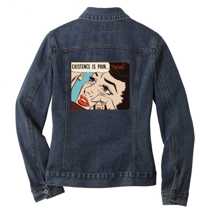 Existence Is Pain   Nihilist Statement Tee Ladies Denim Jacket by XerxesPrice | Artistshot