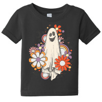 Retro Vintage Gnoovy Halloween Colors Flower Ghost Sketch Baby Tee | Artistshot