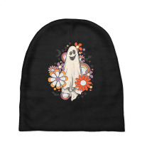 Retro Vintage Gnoovy Halloween Colors Flower Ghost Sketch Baby Beanies | Artistshot