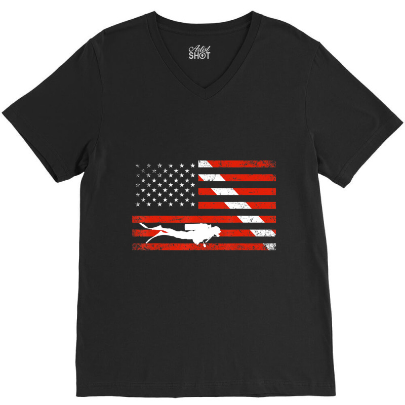 Diver Down Dive Flag Scuba Diving American Flag V-neck Tee | Artistshot