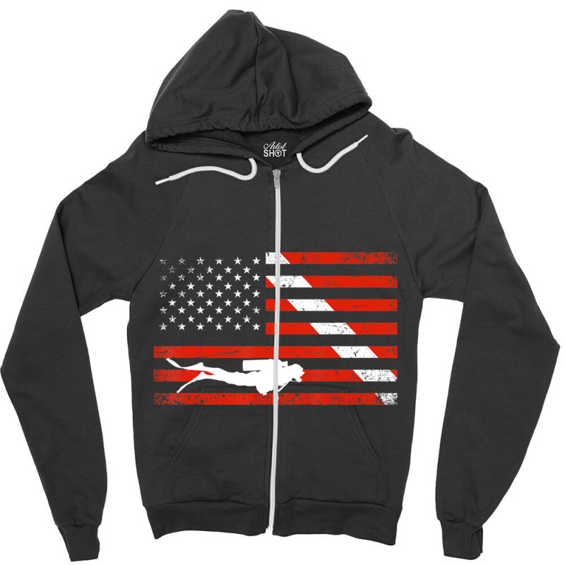 Diver Down Dive Flag Scuba Diving American Flag Zipper Hoodie | Artistshot