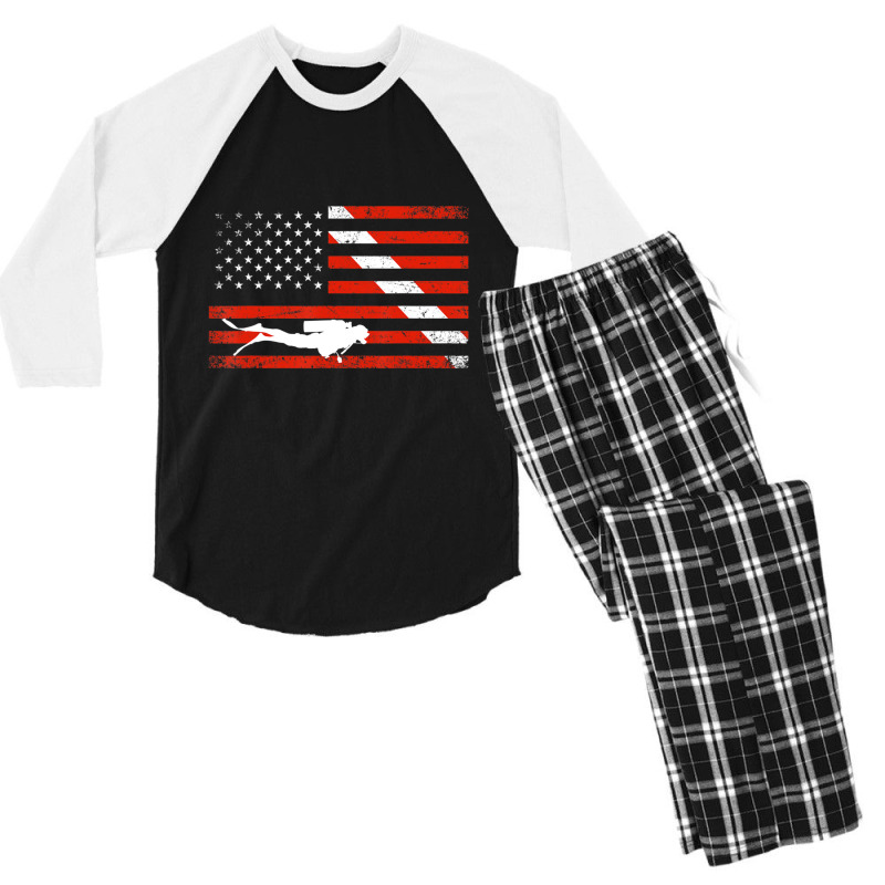 Diver Down Dive Flag Scuba Diving American Flag Men's 3/4 Sleeve Pajama Set | Artistshot