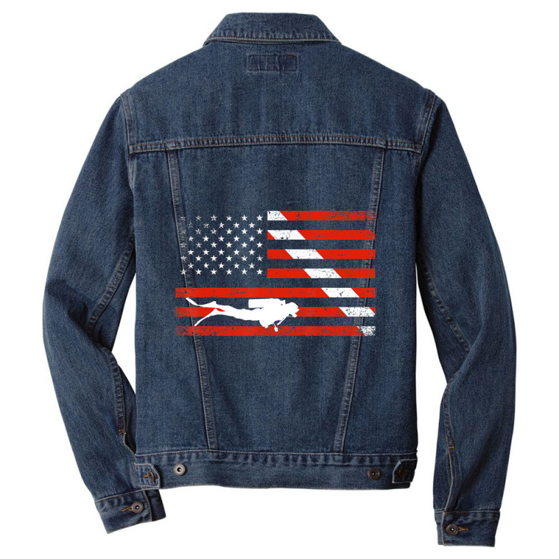 Diver Down Dive Flag Scuba Diving American Flag Men Denim Jacket | Artistshot