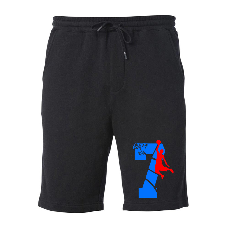 Kids 7 Year Old 7th Basketball Birthday Fleece Short | Artistshot