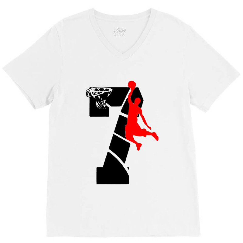 Kids 7 Year Old 7th Basketball Birthday V-neck Tee | Artistshot