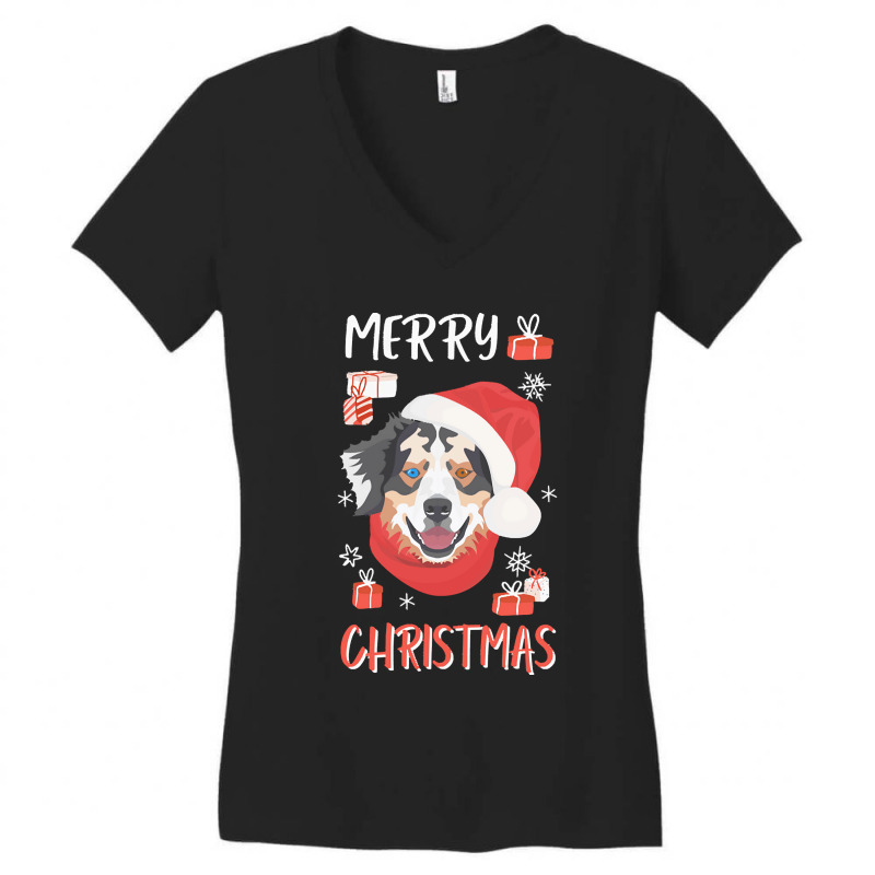 Australian Shepherd Australian Shepherd Christmas Xmas Women's V-Neck T-Shirt by netheriteshepherd | Artistshot