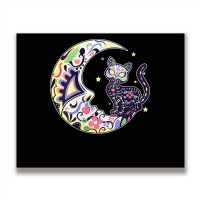 Womens Cat And Moon Sugar Skull Dia De Los Muertos Day Of The Dead V N Metal Print Horizontal | Artistshot