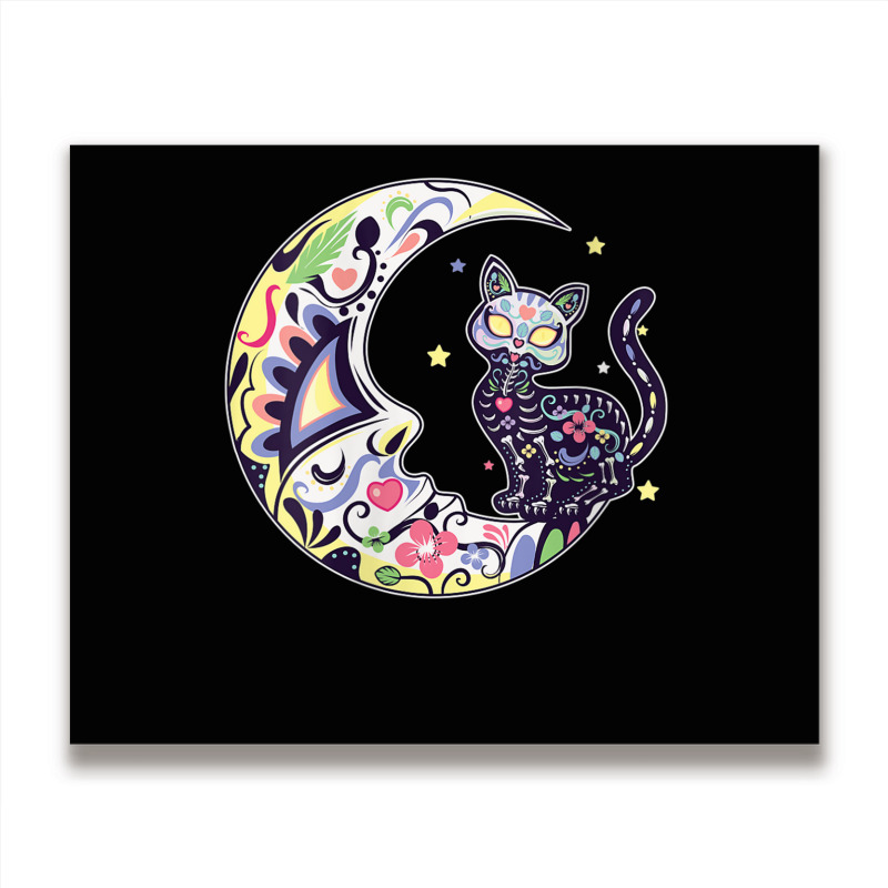 Womens Cat And Moon Sugar Skull Dia De Los Muertos Day Of The Dead V N Metal Print Horizontal | Artistshot