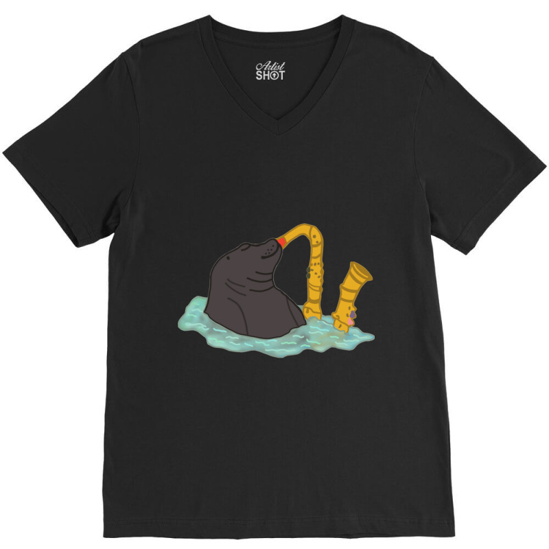 Seal Playing Saxophone Vine V-neck Tee | Artistshot