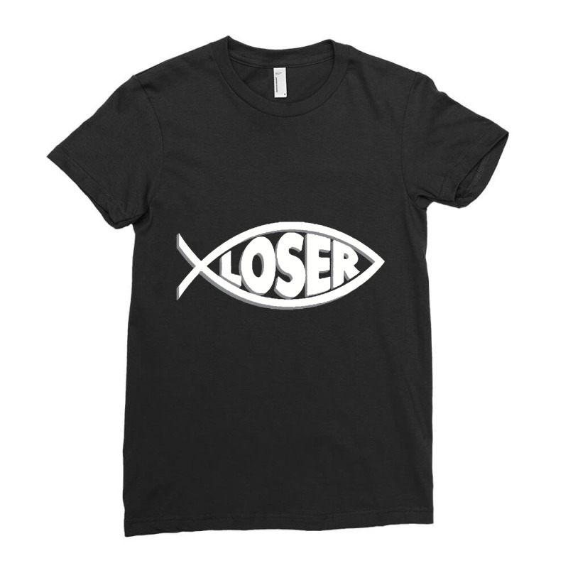 Loser' Slacker 90s Jesus Fish Ladies Fitted T-Shirt by XerxesPrice | Artistshot