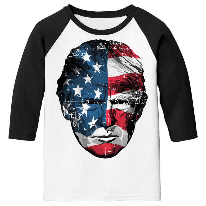 American Patriotic Trump Usa Flag Overlay Distressed Design Long Sleev Youth 3/4 Sleeve by cm-arts | Artistshot