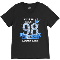 98 & Fabulous I Blue Black Party Group Candid Photo Outfit V-neck Tee | Artistshot