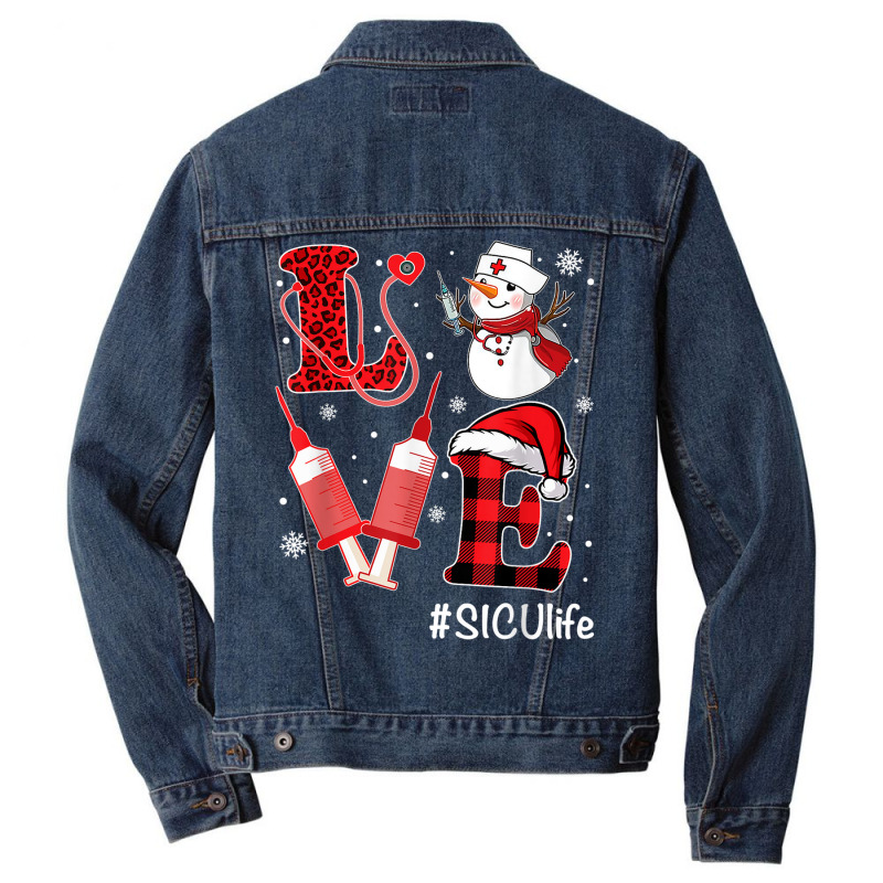 Love Nurse Life Shirt Snowman Syringe Sicu Nurse Christmas Men Denim Jacket | Artistshot