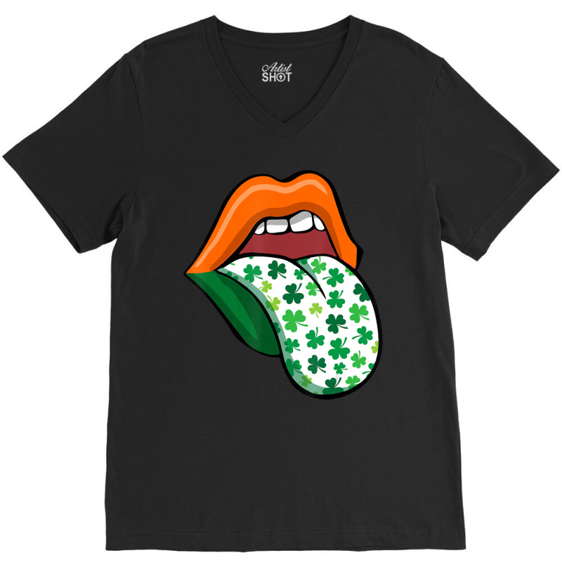 Green Lips Mouth Shamrock Tongue Out Saint Patrick's V-neck Tee | Artistshot