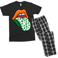 Green Lips Mouth Shamrock Tongue Out Saint Patrick's Men's T-shirt Pajama Set | Artistshot