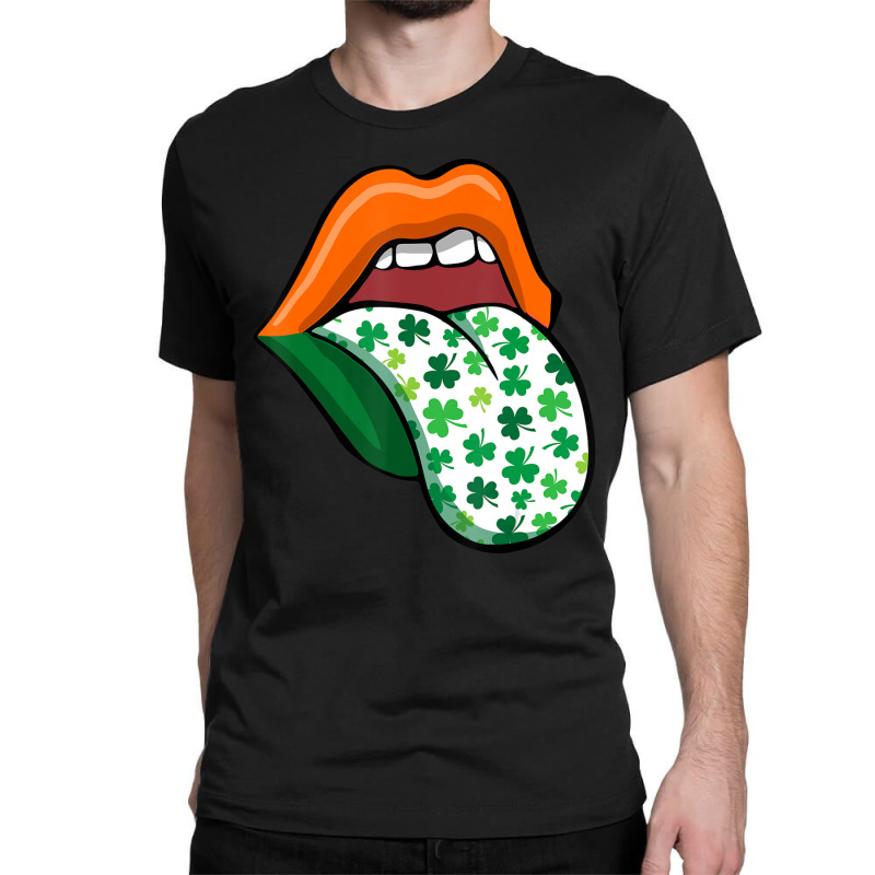 Green Lips Mouth Shamrock Tongue Out Saint Patrick's Classic T-shirt | Artistshot