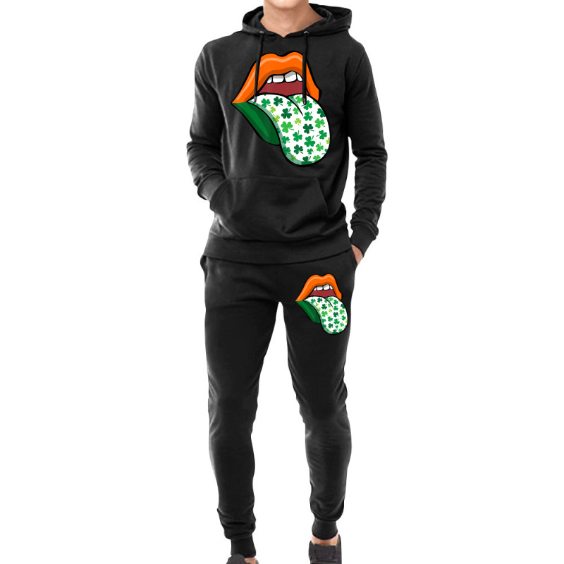 Green Lips Mouth Shamrock Tongue Out Saint Patrick's Hoodie & Jogger Set | Artistshot