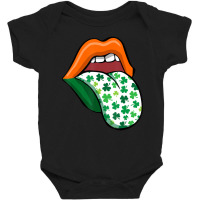 Green Lips Mouth Shamrock Tongue Out Saint Patrick's Baby Bodysuit | Artistshot