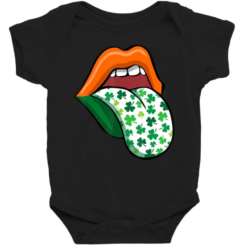 Green Lips Mouth Shamrock Tongue Out Saint Patrick's Baby Bodysuit by cm-arts | Artistshot