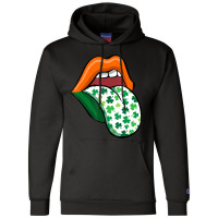 Green Lips Mouth Shamrock Tongue Out Saint Patrick's Champion Hoodie | Artistshot