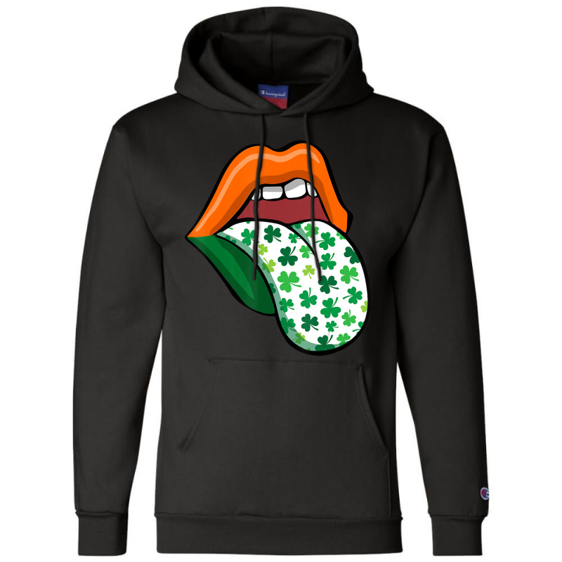 Green Lips Mouth Shamrock Tongue Out Saint Patrick's Champion Hoodie | Artistshot