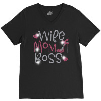 Wife Mom Boss Bling Rhinestone Funny Birthday Party Gift T Shirt V-neck Tee | Artistshot