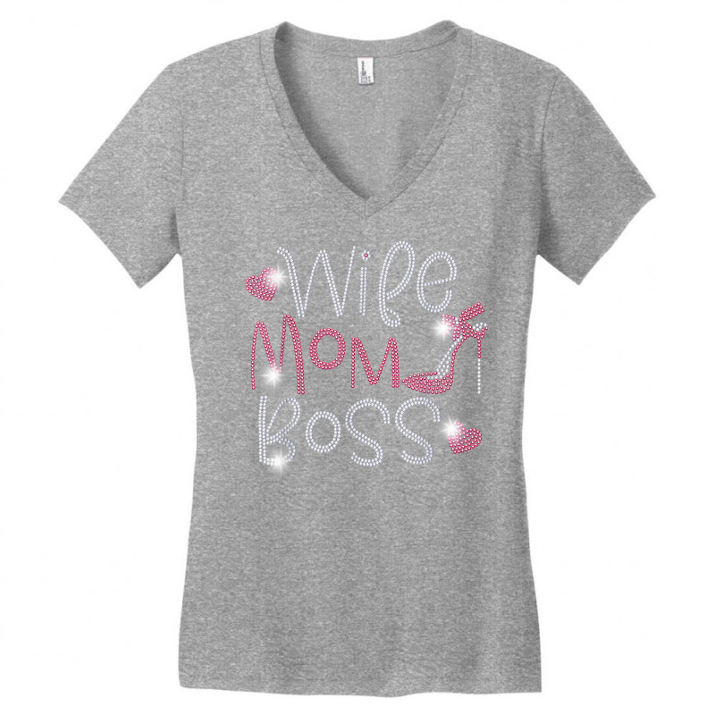 Wife Mom Boss Bling Rhinestone Funny Birthday Party Gift T Shirt Women's V-Neck T-Shirt by cm-arts | Artistshot