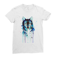 Wolf Painting Abstract Blue Ladies Fitted T-shirt | Artistshot