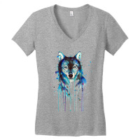 Wolf Painting Abstract Blue Women's V-neck T-shirt | Artistshot