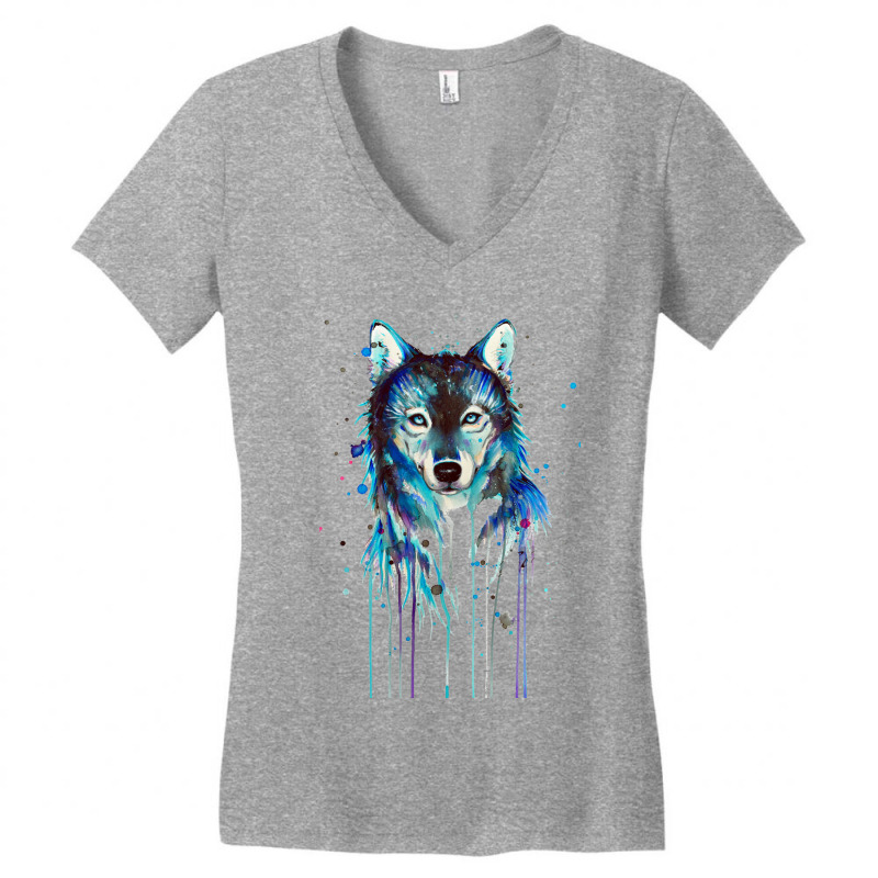 Wolf Painting Abstract Blue Women's V-Neck T-Shirt by turgongon | Artistshot