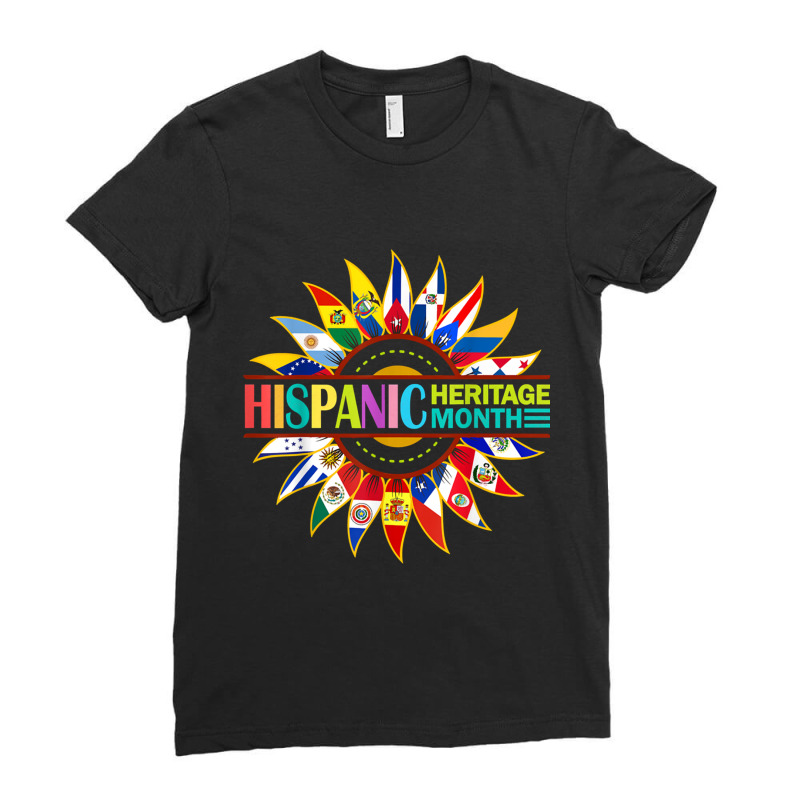 Hispanic Heritage Month Latino Countries Flags Sunflower Ladies Fitted T-Shirt by JENNYKISS | Artistshot