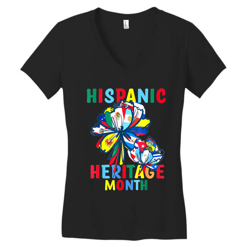 Hispanic Heritage Month Latino Countries Flags Sunflower (2) Women's V-Neck T-Shirt by JENNYKISS | Artistshot