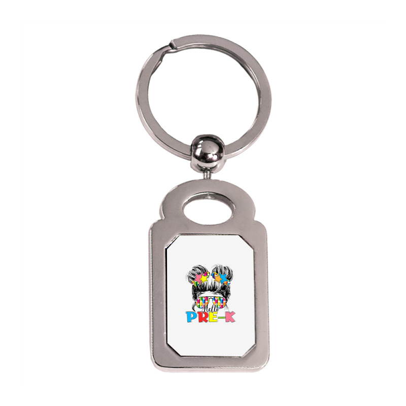 Hello Pre K Toddler Girls First Day Of School Silver Rectangle Keychain | Artistshot