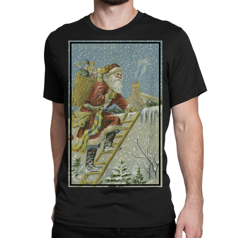 Santa Claus Delivering Toys To Homes Illustration (1909) Classic T-shirt by August | Artistshot