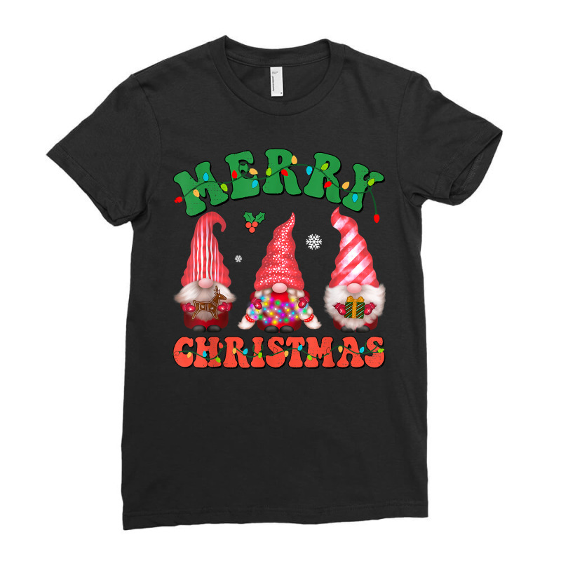 Cute Gnomes Merry Christmas Light Family Gnome Xmas Matching T Shirt Ladies Fitted T-Shirt by cm-arts | Artistshot