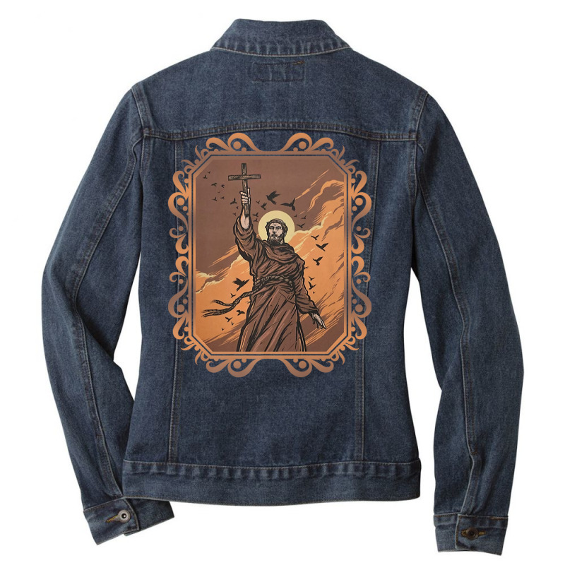 St Francis Of Assisi Art Patron Saint Of Animals Catholic Premium T Sh Ladies Denim Jacket by cm-arts | Artistshot