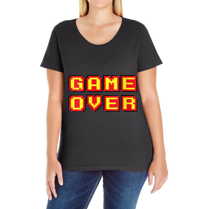 Womens Game Over Vintage Retro Video Games Gaming Gift Arcade V Neck T Ladies Curvy T-Shirt by cm-arts | Artistshot