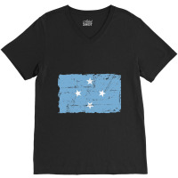 Flag Of Micronesia - Vintage Look - Banner V-neck Tee | Artistshot