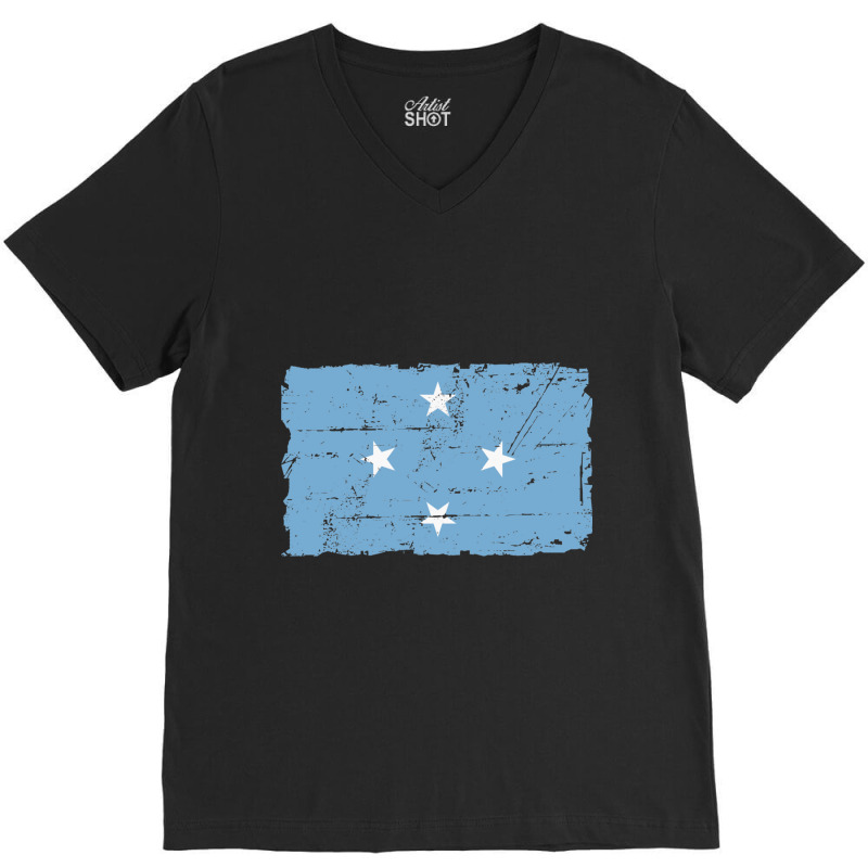 Flag Of Micronesia - Vintage Look - Banner V-Neck Tee by cm-arts | Artistshot