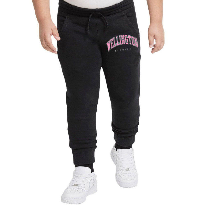 Wellington Florida Fl Varsity Style Pink Text Youth Jogger | Artistshot