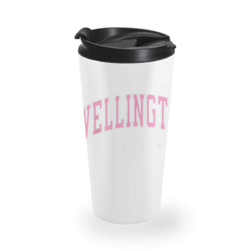 Wellington Florida Fl Varsity Style Pink Text Travel Mug | Artistshot