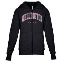 Wellington Florida Fl Varsity Style Pink Text Youth Zipper Hoodie | Artistshot