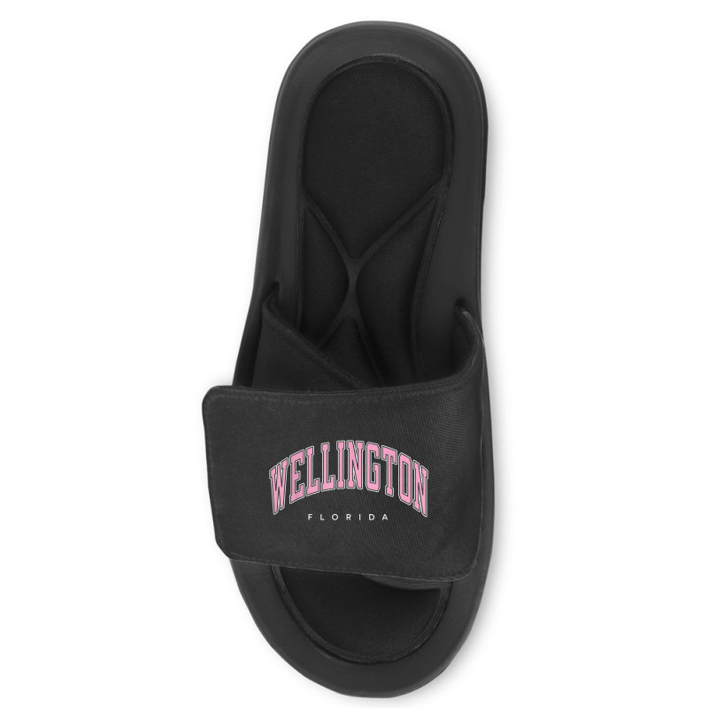 Wellington Florida Fl Varsity Style Pink Text Slide Sandal | Artistshot