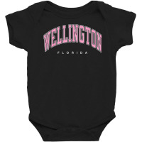 Wellington Florida Fl Varsity Style Pink Text Baby Bodysuit | Artistshot