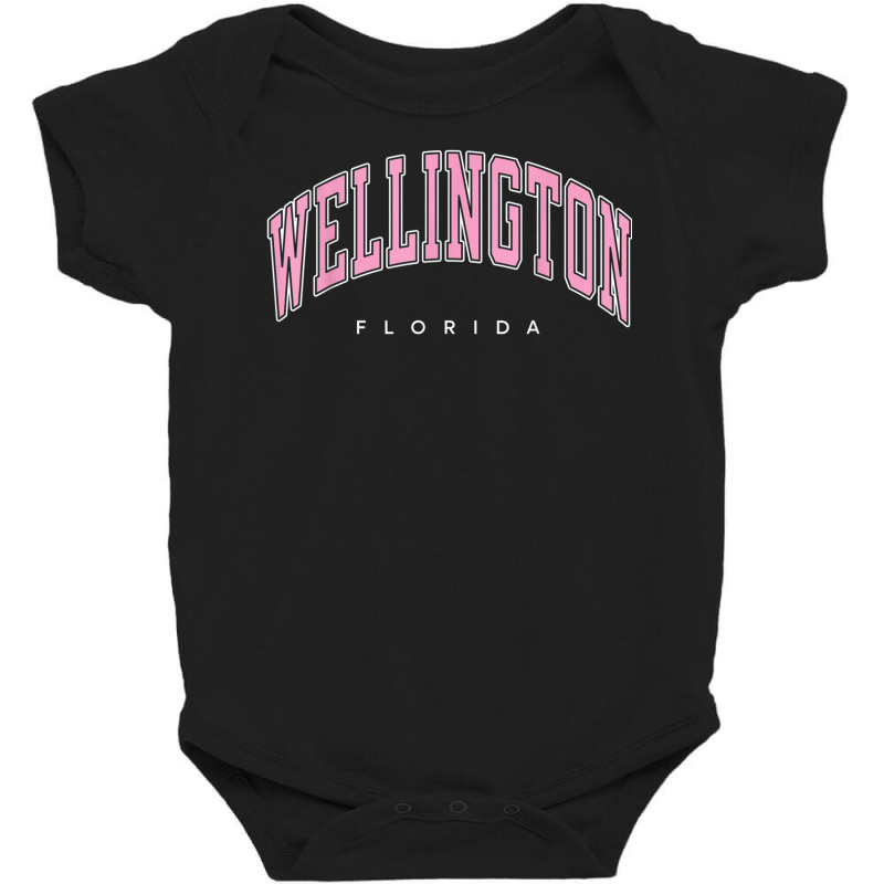 Wellington Florida Fl Varsity Style Pink Text Baby Bodysuit | Artistshot